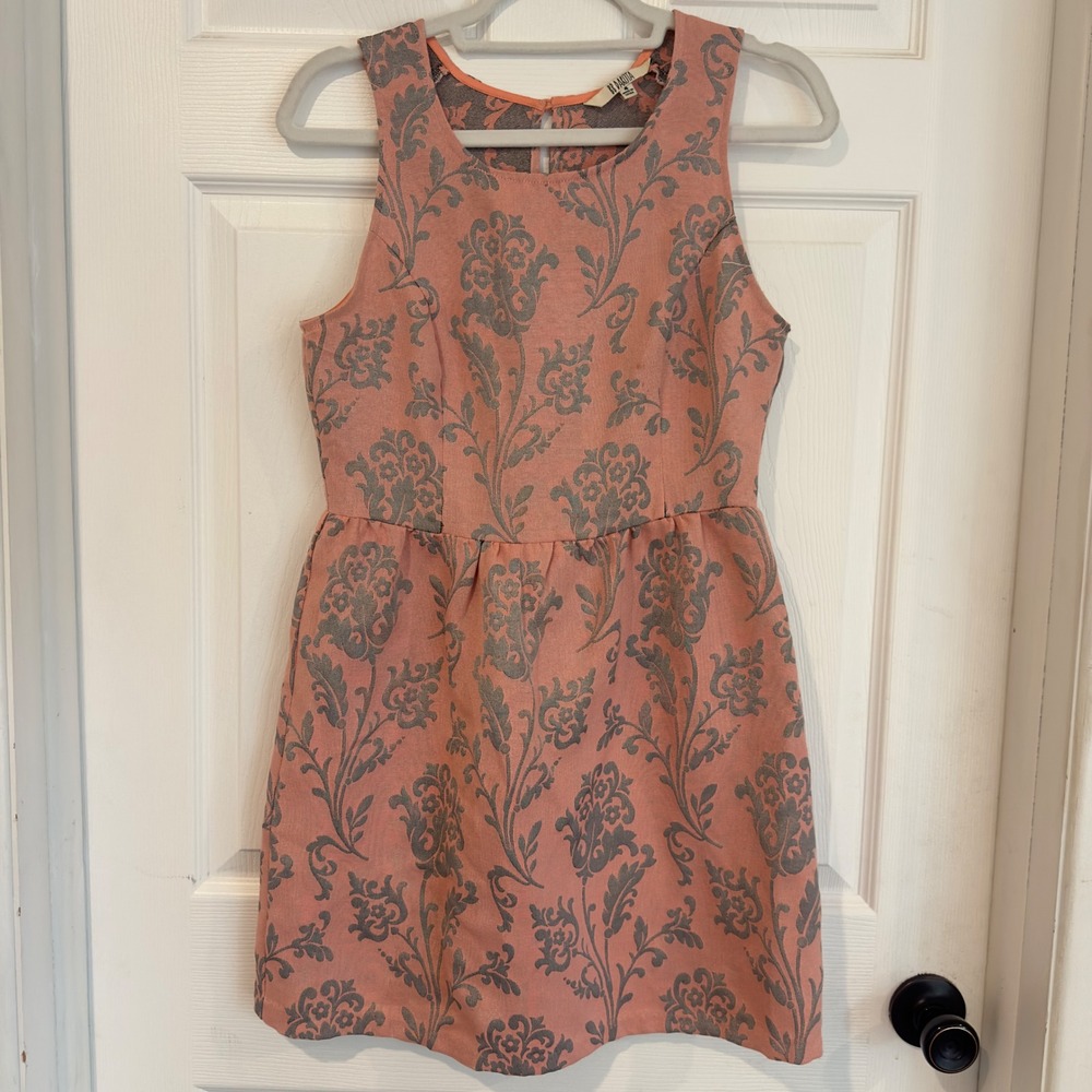BB Dakota Womens Coral Pink Silver Damask Jacquard Mini Dress BE28499 Size 4